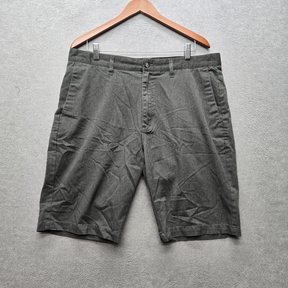 Volcom Men Shorts 36‎ Gray Embroidered Chino 10" Inseam Logo